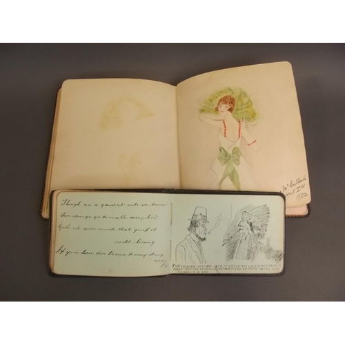 16 - Two early C20th autograph albums with many pencil, pen and ink sketches