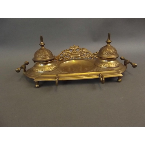 27 - A Victorian style cast brass desk stand