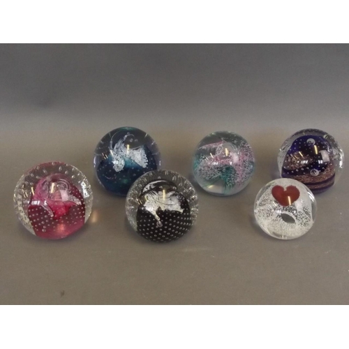 50F - A collection of six Caithness Art glass paperweights including designs 'Sweetheart', 'Goldrush', 'Bi... 