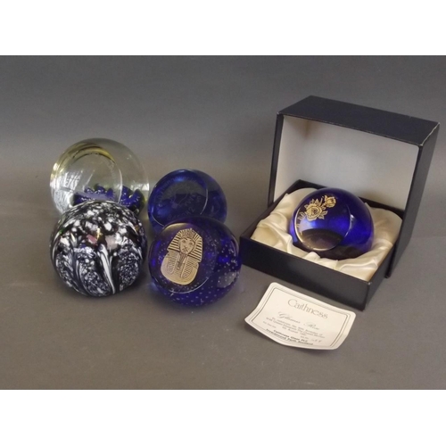 50G - A collection of five Caitness Art glass paperweights including 'Glamis Rose' commemorating the Queen... 