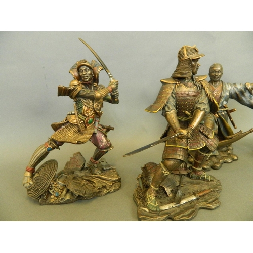 41 - Four cold cast figures of Japanese samurai, largest 10