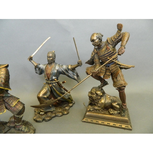 41 - Four cold cast figures of Japanese samurai, largest 10