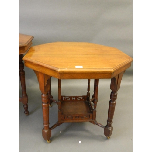 846 - An Edwardian octagonal topped occasional table with undertier, and another similar, largest 33