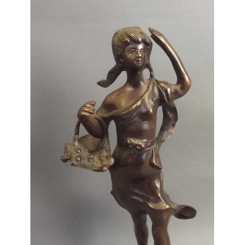 24 - A bronze figure of a young girl with a basket of shellfish, 17