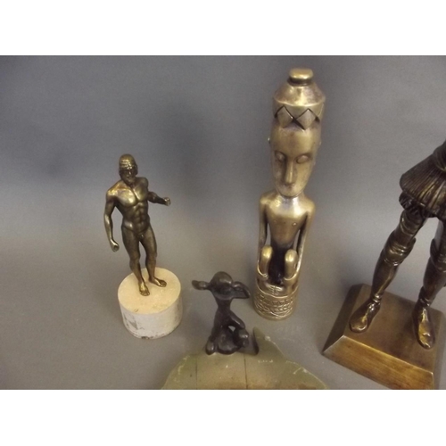 29 - A bronze figure of a Conquistador, together with an African bronze figure of a seated man, a small b... 