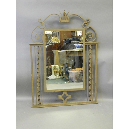 843 - A wrought iron wall mirror with pierced frame, 45