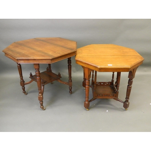 846 - An Edwardian octagonal topped occasional table with undertier, and another similar, largest 33