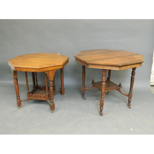 846 - An Edwardian octagonal topped occasional table with undertier, and another similar, largest 33