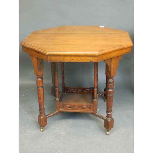 846 - An Edwardian octagonal topped occasional table with undertier, and another similar, largest 33