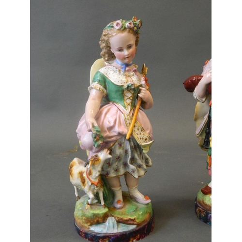 11 - A pair of C19th Continental porcelain figures of a piper boy and shepherdess, impressed 'LM', 15