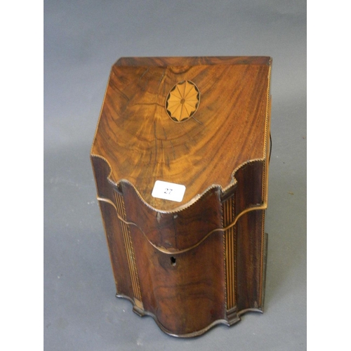 27 - A C19th inlaid figured mahogany correspondence box with fitted interior and drawer to back, adapted,... 