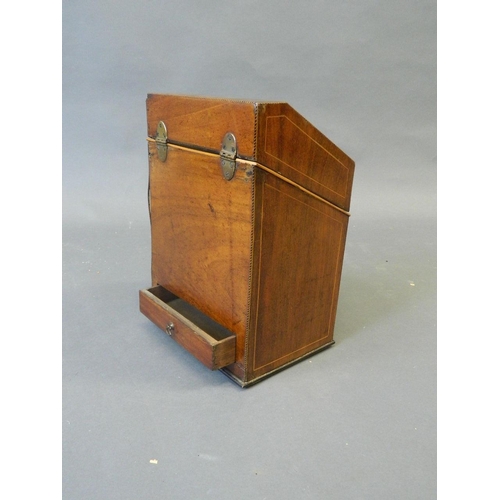 27 - A C19th inlaid figured mahogany correspondence box with fitted interior and drawer to back, adapted,... 