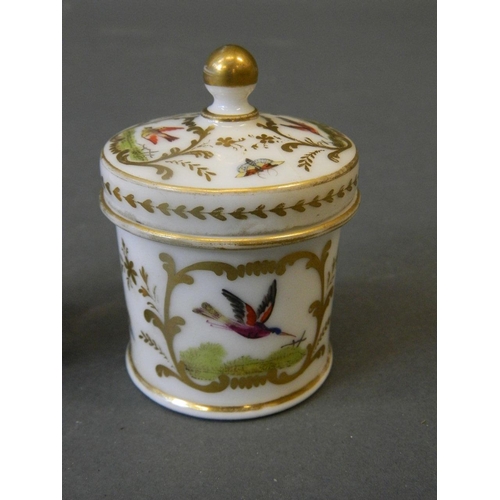 41 - A C19th Worcester porcelain miniature mug with hand painted decoration of a wren, and a C19th hard p... 