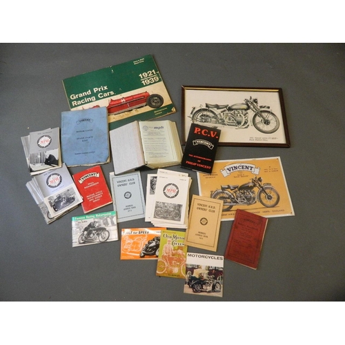 50L - A collection of ephemera relating to Vincent H.R.D. Motorcycles, including owner's club magazines, r... 