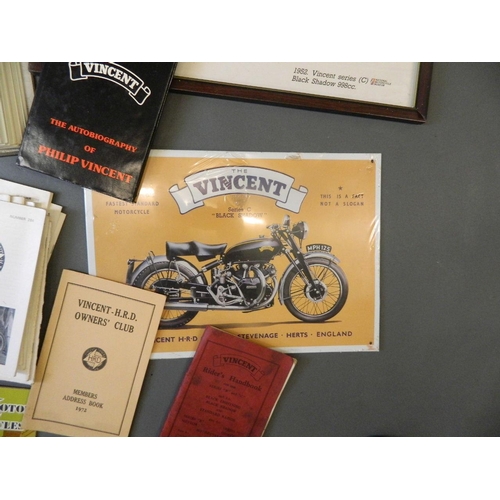 50L - A collection of ephemera relating to Vincent H.R.D. Motorcycles, including owner's club magazines, r... 