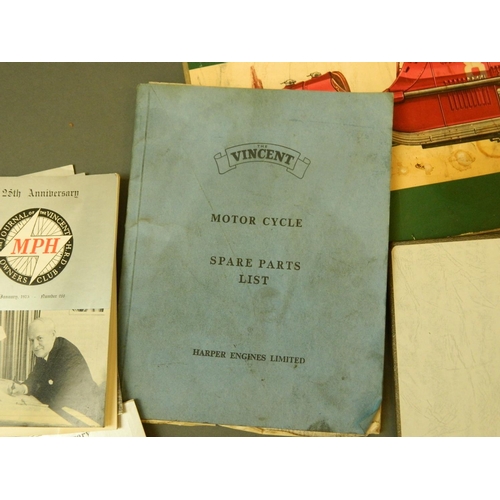 50L - A collection of ephemera relating to Vincent H.R.D. Motorcycles, including owner's club magazines, r... 