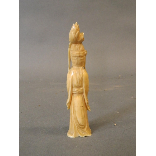 50R - A late C19th Cantonese ivory carved figure of Quan Yin, 4½