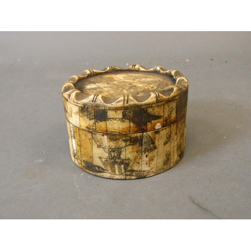 50V - A sectional bone trinket box with engraved American eagle decoration, 4½