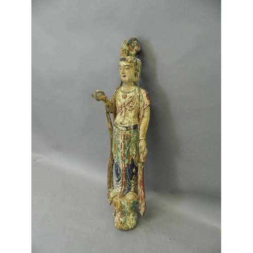 50J - A Chinese carved and polychrome wood figure of Quan Yin, 38