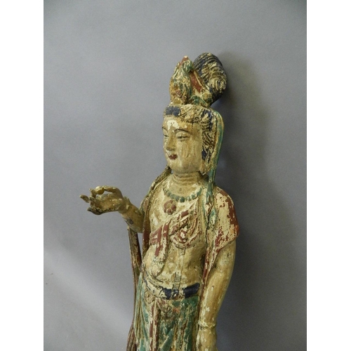 50J - A Chinese carved and polychrome wood figure of Quan Yin, 38