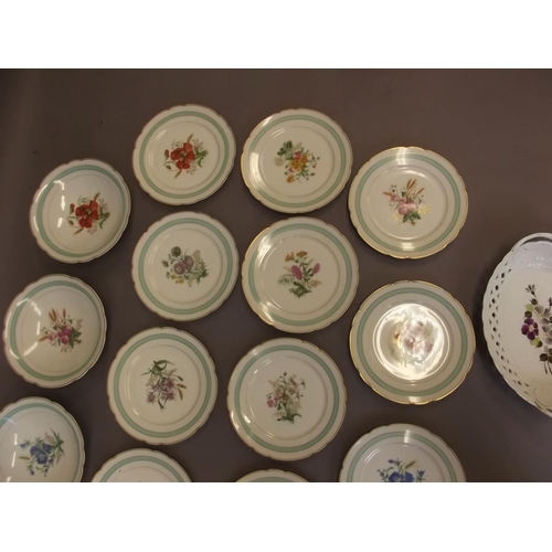 50X - A C19th porcelain dessert service comprising three pedestal tazzas and eleven plates decorated with ... 