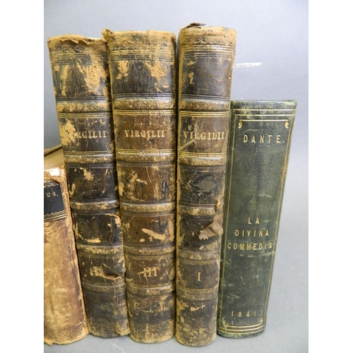 124 - A collection of C19th Italian, French and British leather bound volumes with marbled pages, 'La Divi... 