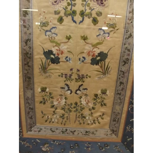 125 - A late C19th Chinese silk embroidery of butterflies amongst flowers, 16