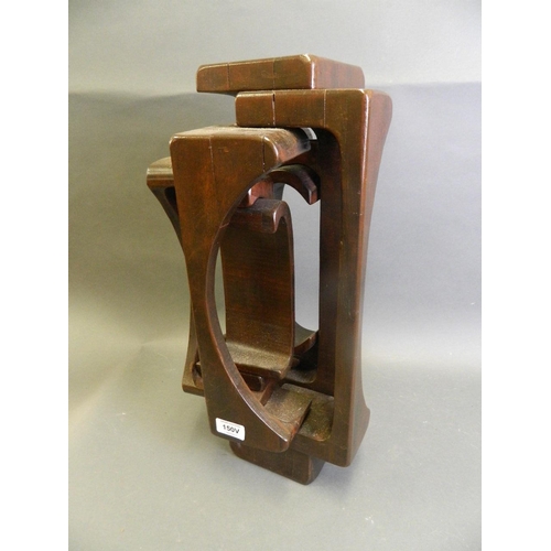 150V - An abstract varnished wood sculpture, signed in pencil to base 'Brian Willsher 1979', 20