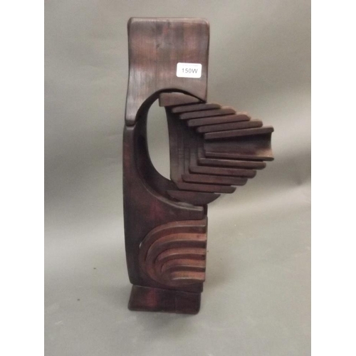 150W - A stained wood abstract sculpture, signed in pencil to base 'Brian Willsher 1982', 21