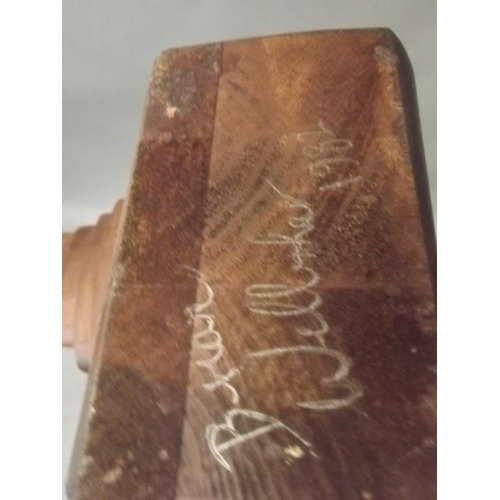 150W - A stained wood abstract sculpture, signed in pencil to base 'Brian Willsher 1982', 21