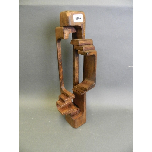 150X - A stained wood abstract sculpture, signed to base in pencil 'Brian Willsher 1976', 18