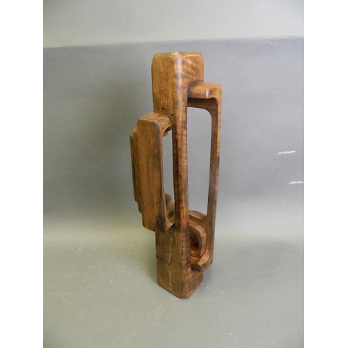 150X - A stained wood abstract sculpture, signed to base in pencil 'Brian Willsher 1976', 18