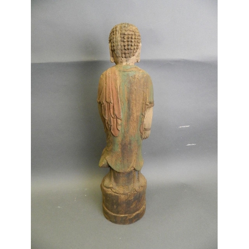 158 - An early Chinese carved and painted wood figure of Buddha, 23