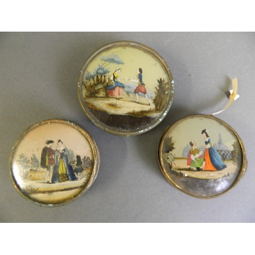 176 - Three early card boxes with painted and glazed lids, largest 3½