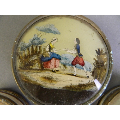 176 - Three early card boxes with painted and glazed lids, largest 3½