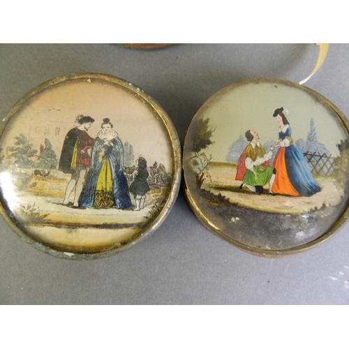 176 - Three early card boxes with painted and glazed lids, largest 3½