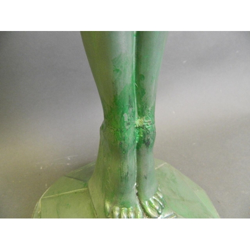 177 - An Art Deco composition lamp in the form of a female nude with applied green patina, 26½