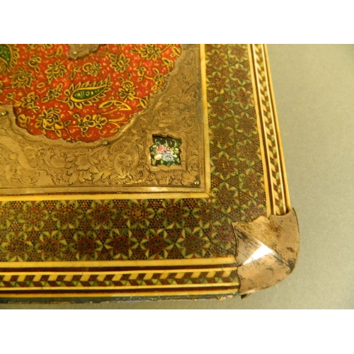 193 - A Persian silver mounted micro-mosaic photo album with inset enamelled copper panels depicting a mos... 