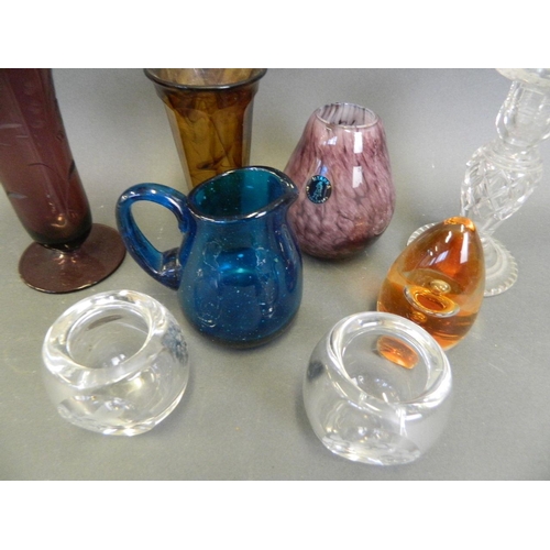 232 - A small collection of art and studio glass including a Wedgwood paperweight, pair of Koska posies, M... 