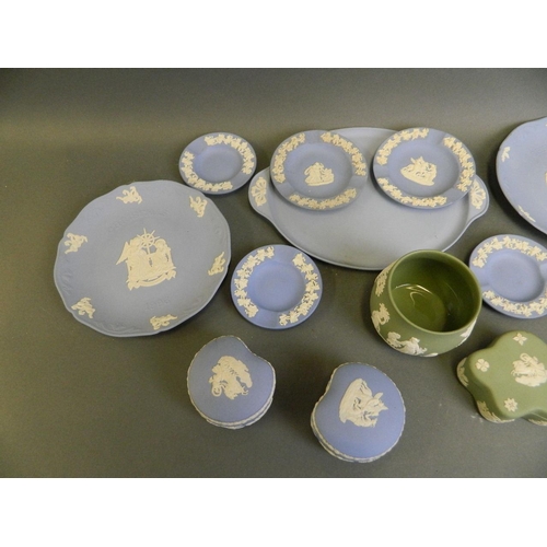 249 - A collection of Wedgwood Jasperware to include an oval platter, three Christmas plates dated 1996, 1... 