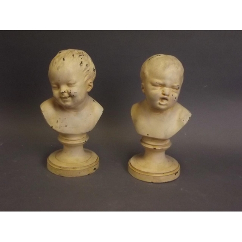 250G - A pair of cold painted bronze busts of young children, 8