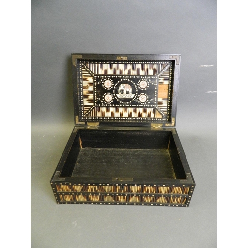 50Q - A Colonial quillwork and bone inlaid box, 12