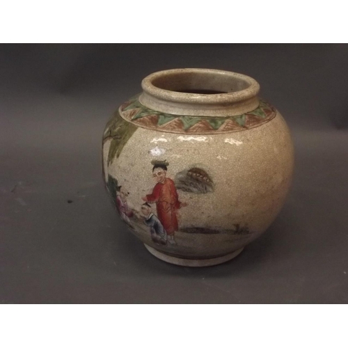 50V - A Chinese crackleglazed earthenware jar with enamelled decoration of figures in a garden, 9