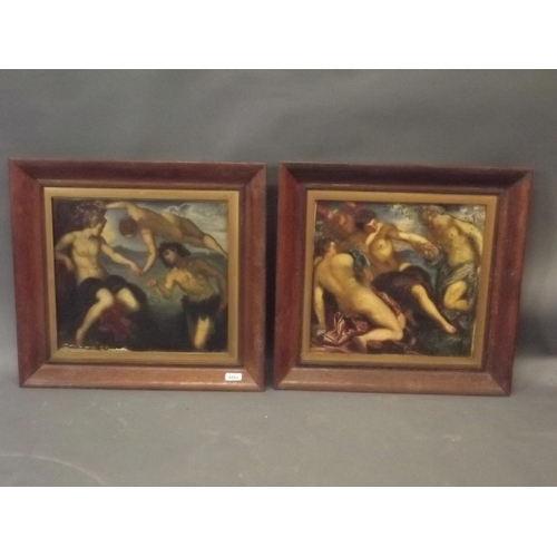 625J - A pair of late C19th/early C20th oils on canvas, studies of classical figures, in original oak frame... 