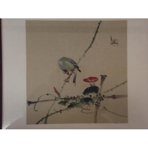 625K - Le Minh, oil on canvas, bird on vine, signed with annotations verso, dated 1964, possibly Vietnamese... 