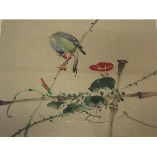 625K - Le Minh, oil on canvas, bird on vine, signed with annotations verso, dated 1964, possibly Vietnamese... 