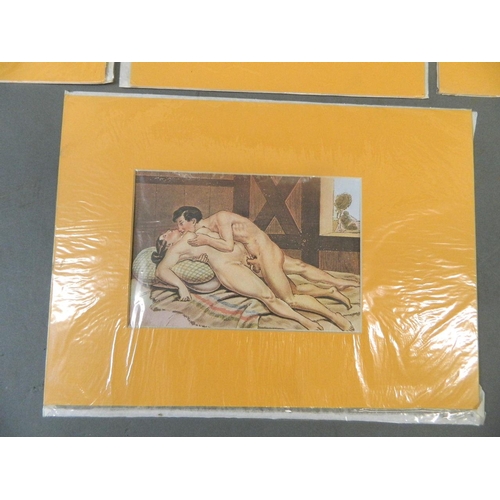 625N - A collection of seven erotic colour prints, in mounts, 5½