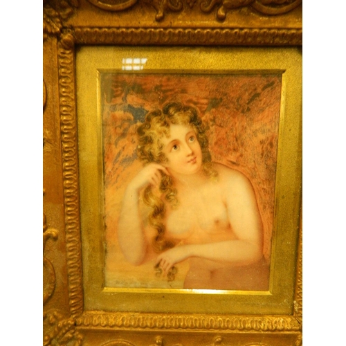 625U - Harding, an oil on ivory panel, portrait of a female nude, entitled verso 'Venus after Titiano', in ... 