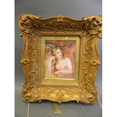 625U - Harding, an oil on ivory panel, portrait of a female nude, entitled verso 'Venus after Titiano', in ... 