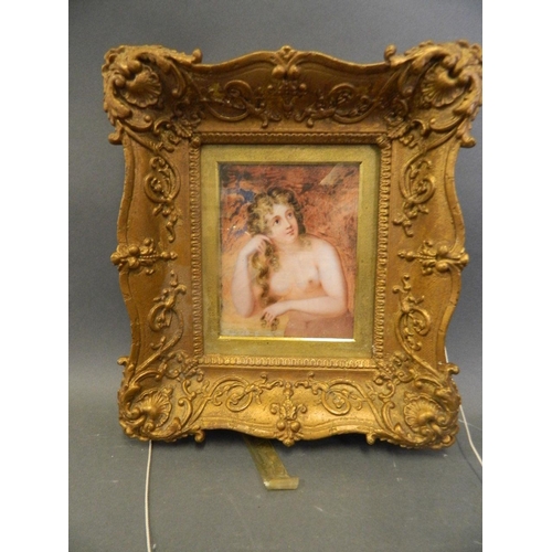 625U - Harding, an oil on ivory panel, portrait of a female nude, entitled verso 'Venus after Titiano', in ... 